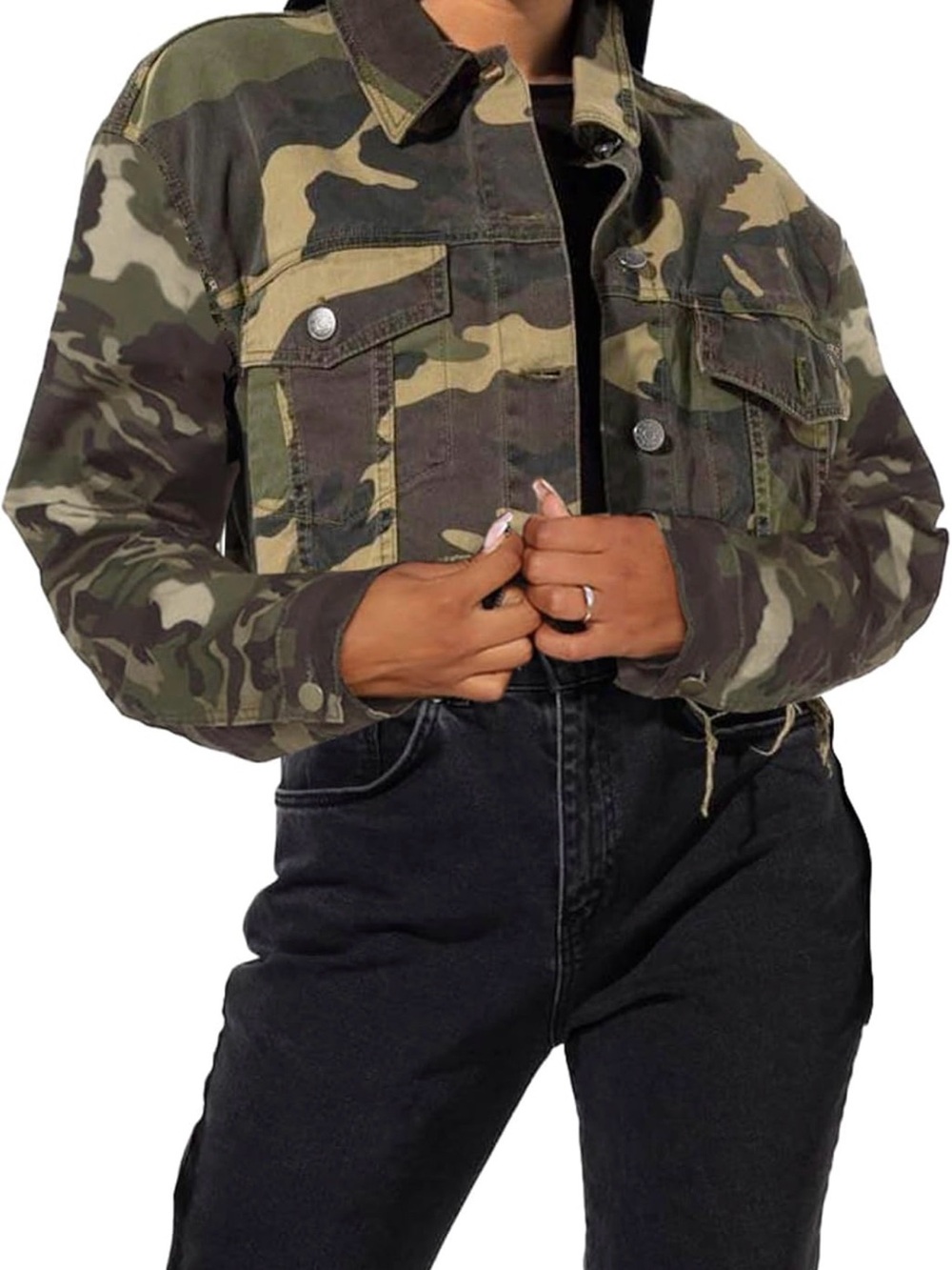 Cropped Camo Jacket Denim - Green Camouflage